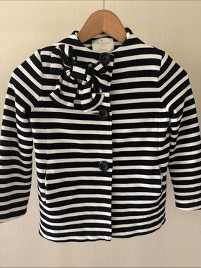 kate spade Black and White Striped Girls' Bow-Accent Jacket Dorothy Size 7